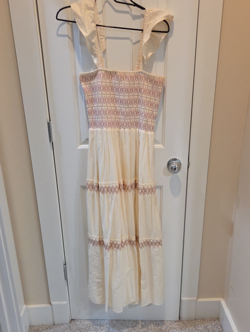 Madewell Cream Maxi Dress with Pink Embroidered Bodice